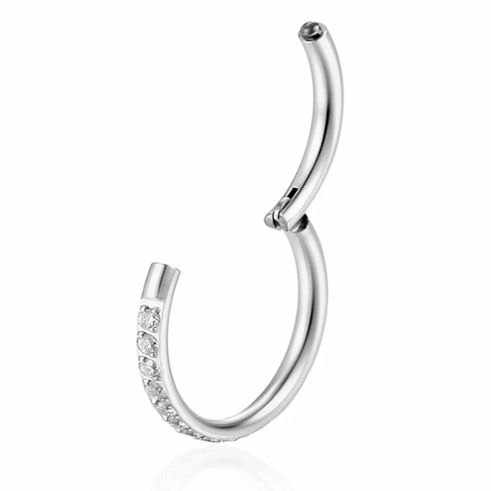 1pcs Zircon Clickers Nose Ring Segment Hoop Crystal CZ Fashion Body Piercing Jewelry 16G 18G 20G 6mm 8mm 10mm 12mm