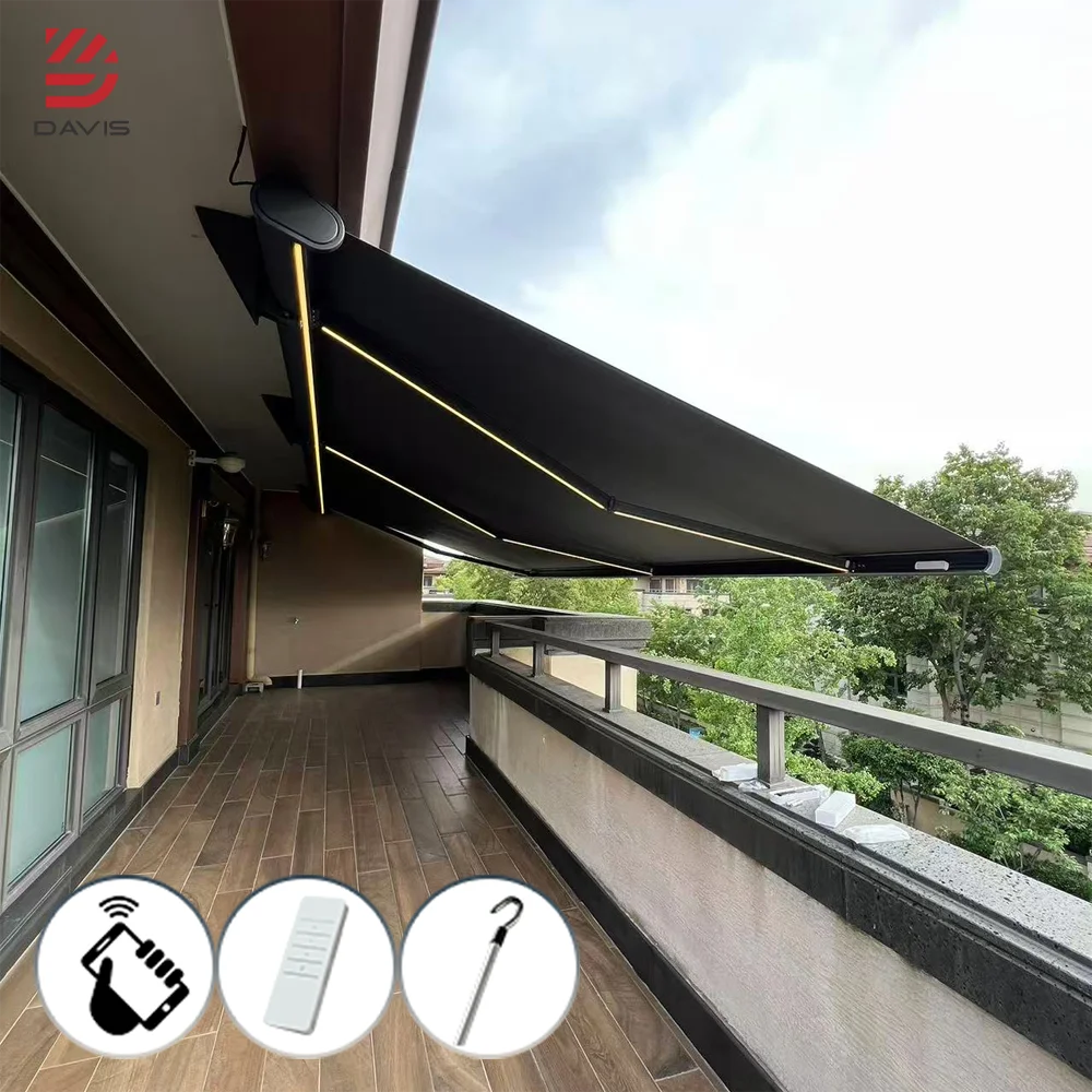 Asian Waterproof Full Cassette Retractable Motorized Outdoor Aluminum Awnings with Acrylic & PC for Terrace & Balcony PA Coated