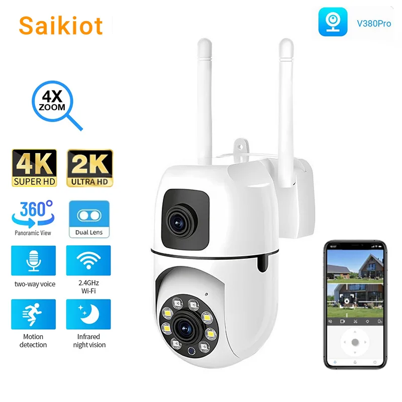 

Saikiot V380 Pro 4MP 8MP 2K 4K WIFI Camera Dual Lens 2 Screen Auto Tracking Color Night Vision Security Mini PTZ Network Camera