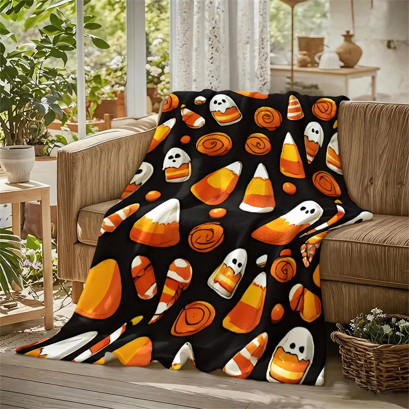 Halloween Candy Mix Flannel Blanket Warm Soft Halloween Christmas Decorative Couch Warm Cozy All-Season Gift