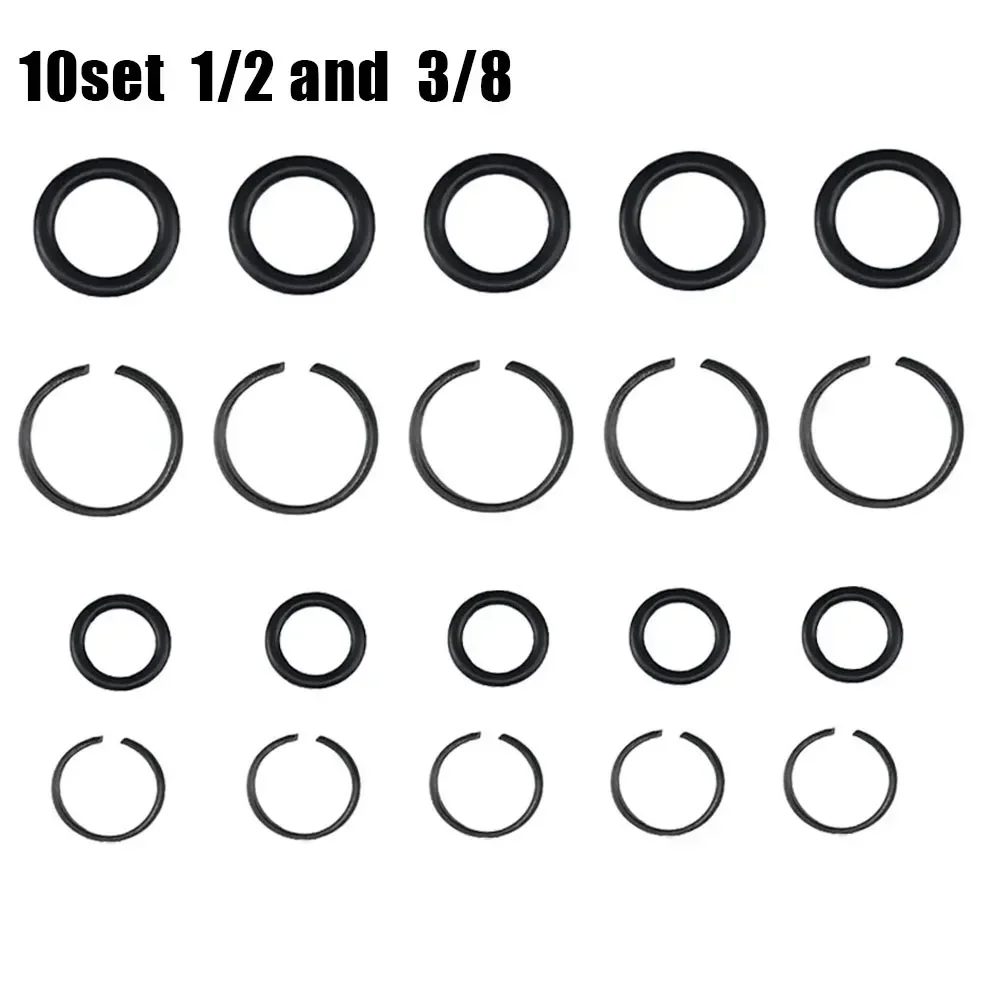 10 Sets Pneumatic Wrench Socket Retainer Rings With O-Ring 3/8