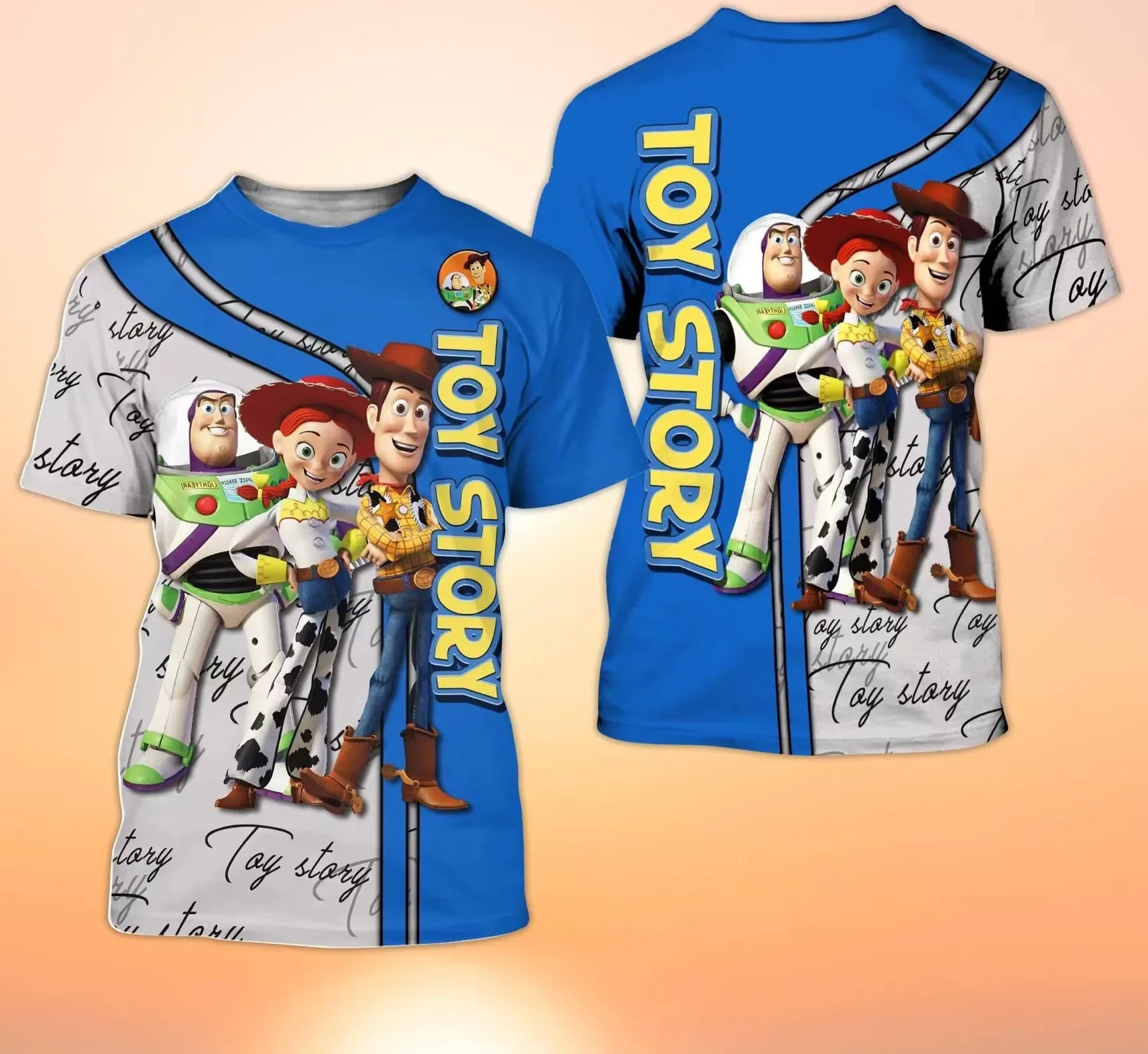 Toy Story Woody Buzz Lightyear Jessie Blue Grey Disney Cartoon 3d T-shirt