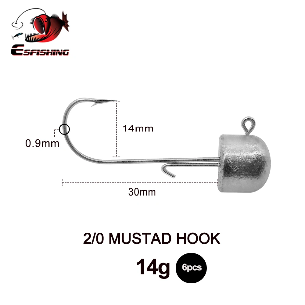 ESFISHING-anzuelos Mustad para Pesca con señuelo suave, anzuelos con cabeza de plantilla de 1,5g, 2g, 3g, 5g, 6g, 10g, 14g, 18g