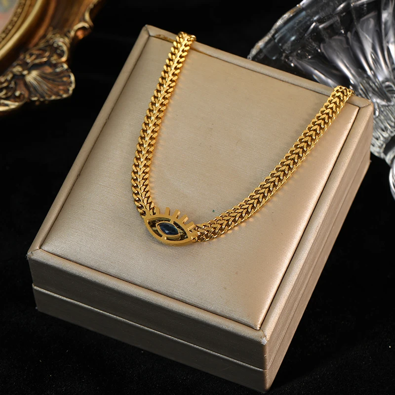 EILIECK 316L Edelstahl Blauer Zirkon Kristall Charm Halskette Ohrringe Armband Für Frauen Goldfarben Schmucksets Accessoires – Detail 18