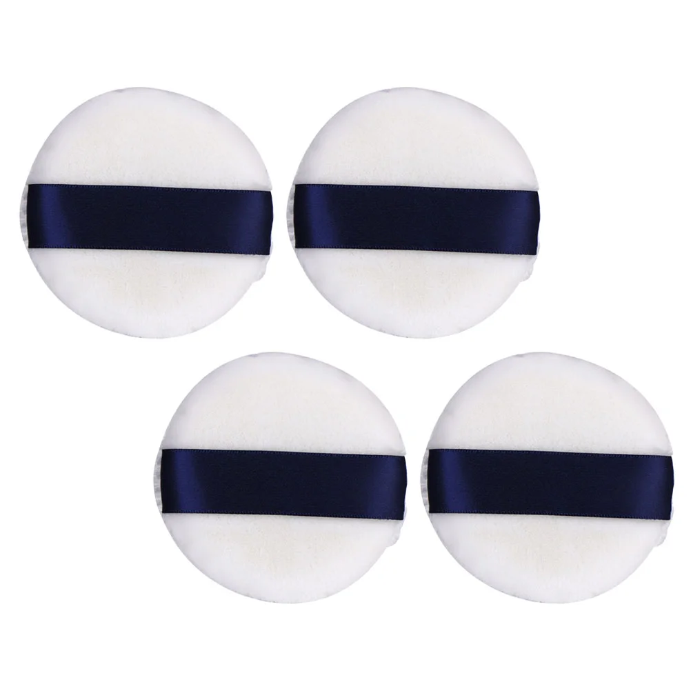 4 Pcs Dry Powder Puff Loose Makeup Tool Round Cosmetics Supply with Ribbon Sponge Small