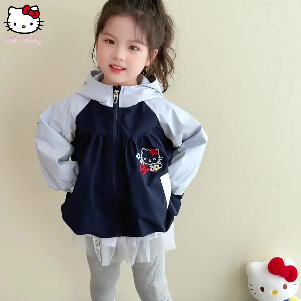 جديد 2025 سترة سانريو هالو كيتي للفتيات للأطفال لربيع وخريف مع قلنسوة وسحاب أنيمي كارتون موضة غير رسمية مطرزة كاواي #2