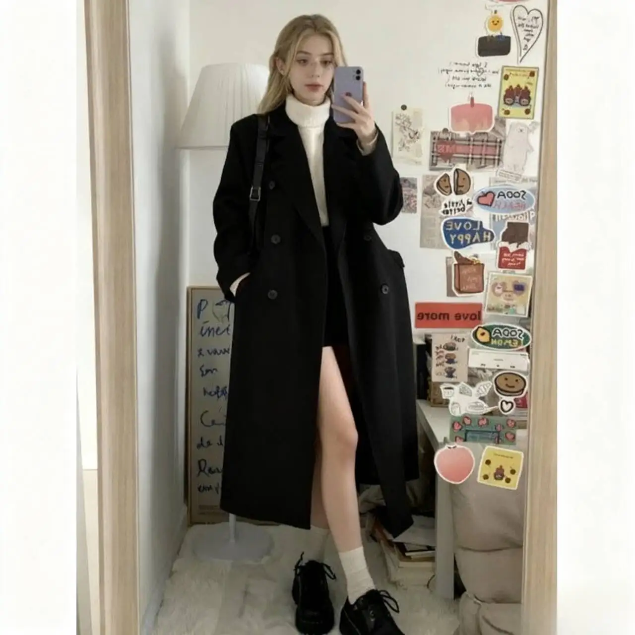 

Wool Blend Coats Womens Woolen Coat Short Women Winter Tweed Double-Breasted Minimalist Retro Style Office Lady Endurance Casual