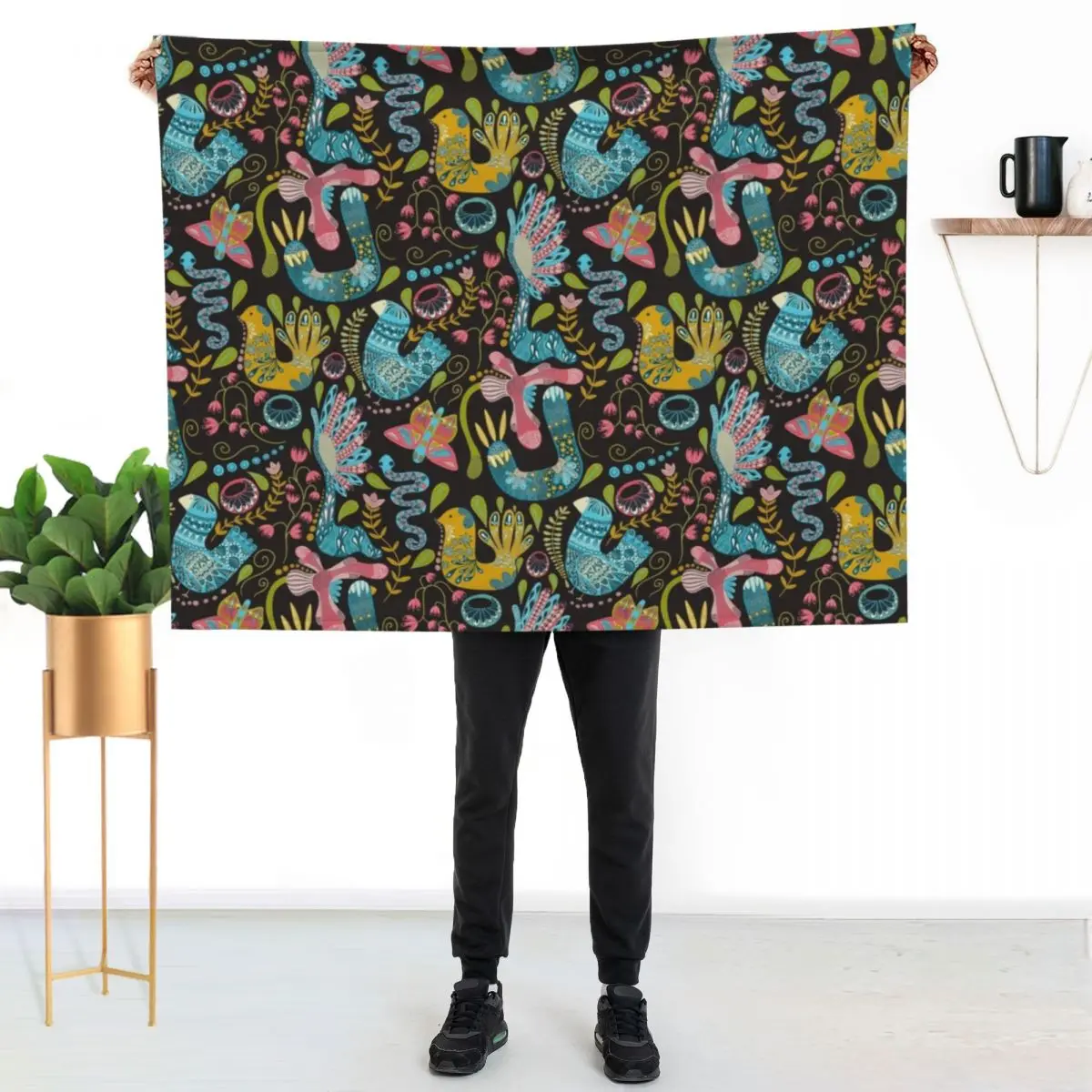 

Folksy Bird Party Throw Blanket Warm Cozy Throw Blanket for Living Room Couch