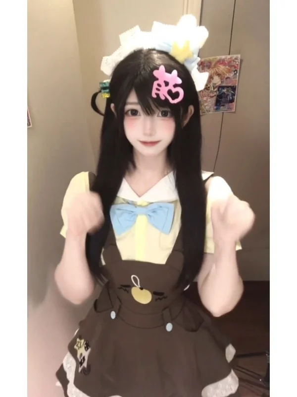 صيف جديد فتاة حلوة الزي دمية طوق عقدة أعلى الدب طباعة وزرة منتفخ تنورة قطعتين مجموعة ort Sve ort... #2