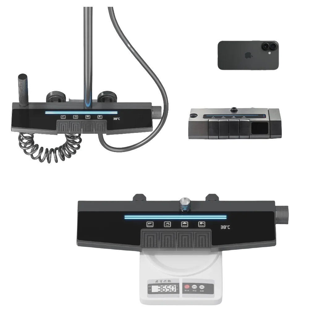 2025 Synchro Sistema doccia extra large da 47 cm con rubinetto per pianoforte termostatico Display digitale Pettine antipioggia Modello spray morbido