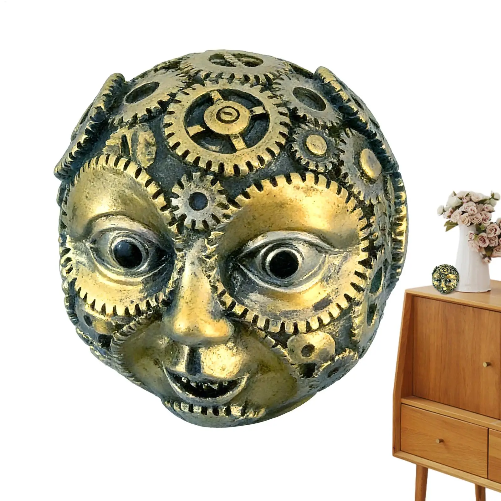 Table Statue Steampunk Style Resin Human Face Ornament Human Face Figurines Decor for Living Room Bedroom Study Nursery Shelf