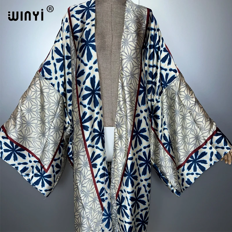 WINYI كيمونو المرأة الأفريقية الصيف عباية امرأة مسلمة سترة الإناث بلوزة فضفاضة حفلة قفطان عادية الشاطئ التستر فستان بوهو