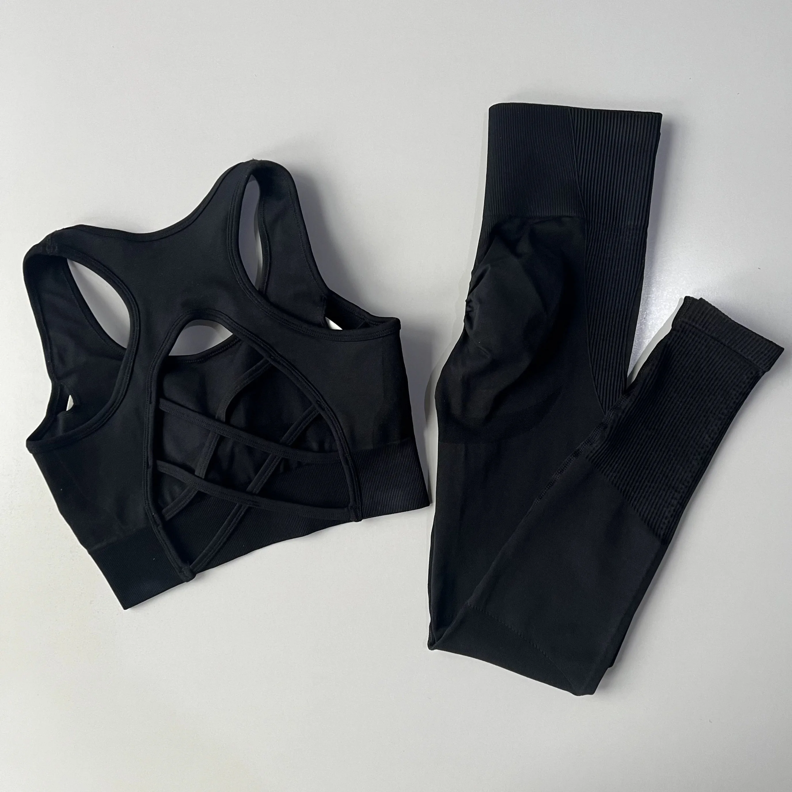 Sexy Rückendesign Fitness-BH für Frauen Pilates Stoßfester Lauf-Trainings-Top Sportliche Hosen Yoga-Outfit-Set – Detail 7