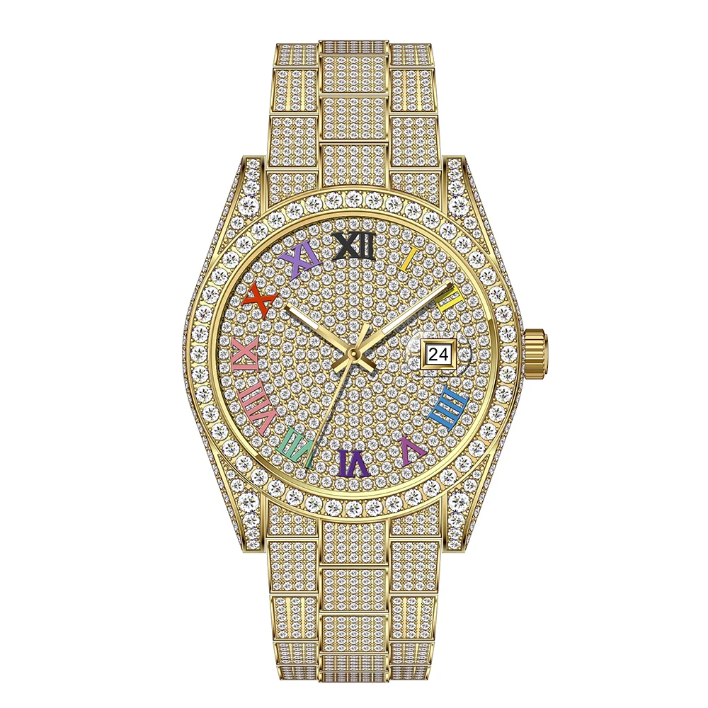 Luxury Mechanical Moissanite Watch Diamond Tester Iced Out Watch Men Stainless Steel Bezel Rapper Watch Vvs Diamond for Men