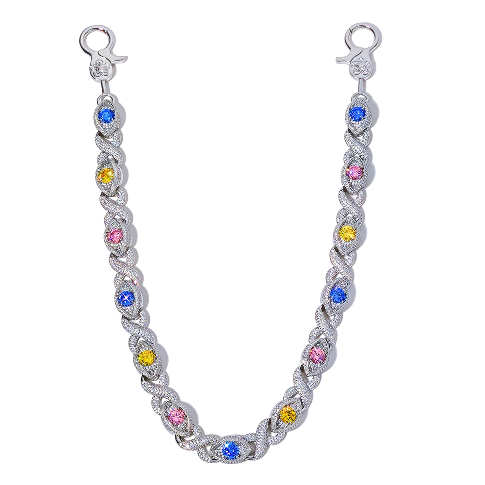 NY Colorful Big Diamond Eye Pants Chain Women's Iced Out Cuban Link Hip Hop Jewelry Infinite Design Keychain Gift