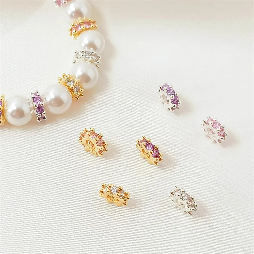 14K Gold-encrusted Zircon Snowflake Large Hole Spacer Beads Loose Beads Diy Bracelet, Necklace and Jewelry Material Accessories