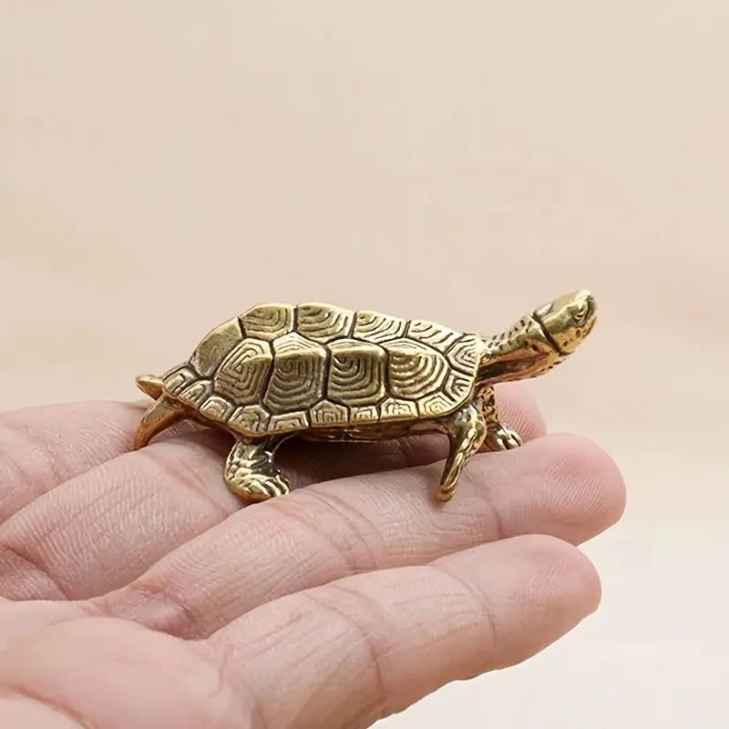 1PC Pure Copper Turtle Statue Vintage Brass Tortoise Figurines Desktop Feng Shui Ornament Miniatures Antique Tea Pet Crafts Gift