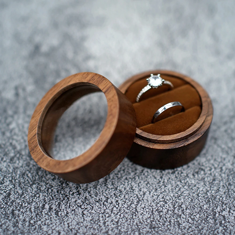 Wooden Ring Box Double Couple Rings Holder Jewelry Earrings Stud Storage Proposal Wedding Anniversary Ring Organizer Packing Box