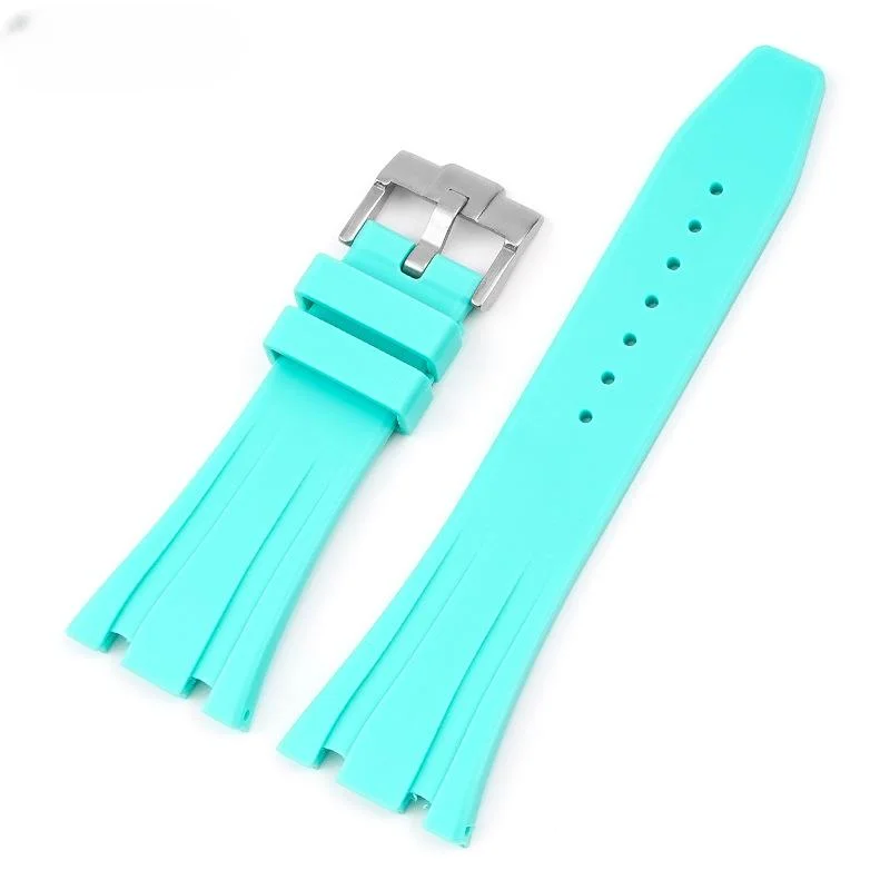 High Quality Men Silicone WatchBand for AP Royal Oak 15400 26320  Concave Interface Rose Gold Fold Steel Buckle 27mm Watch Strap