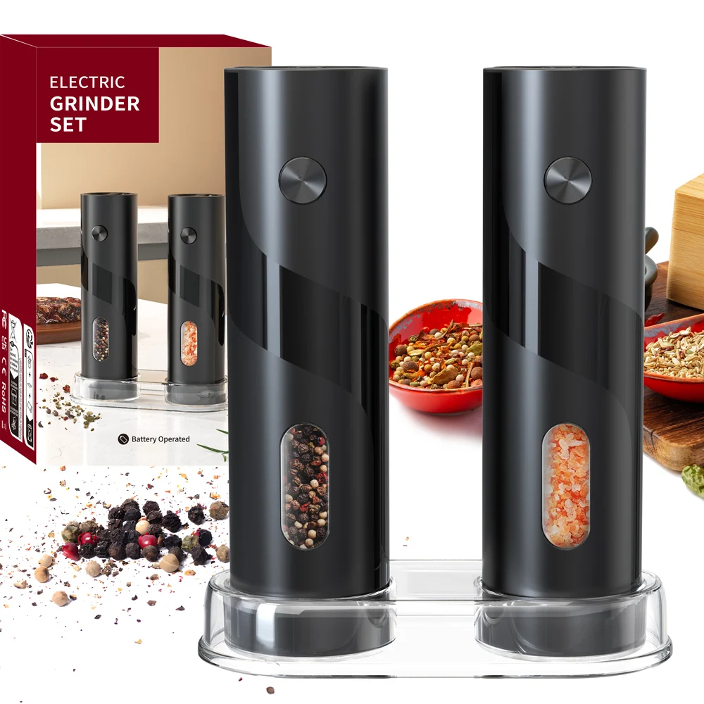 1/2 pcs Electric Automatic Salt and Pepper Grinder Set Led Light Grinder Set Spice Mill Adjustable Spices Grinder Kitchen Tools