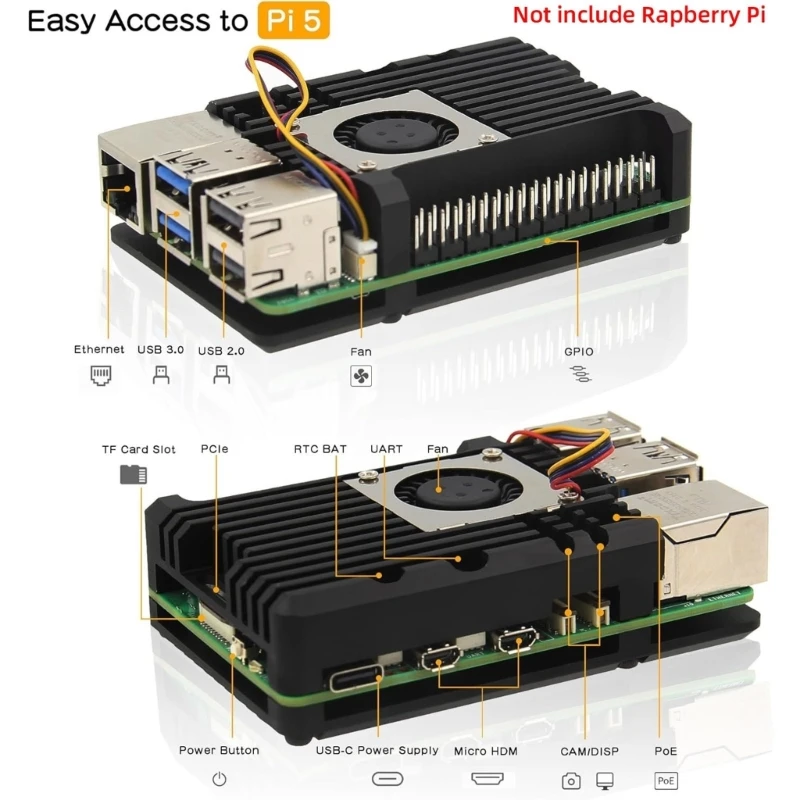 Вселенная металлическая фотовспышка из алюминиевого сплава с радиальным вентилятором-радиатором для RPi 5 8 ГБ/4 ГБ/2 ГБ корпус