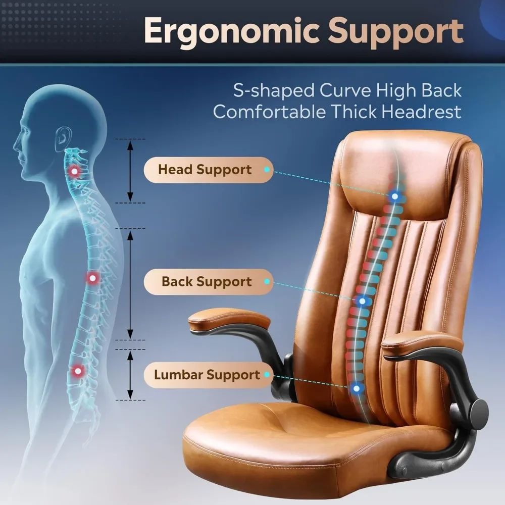 Computer Bureaustoel, Ergonomische Bureaustoel Met Hoge Rugleuning Met Verstelbare Opklapbare Armleuningen, Lendensteun En Dikke Hoofdsteun
