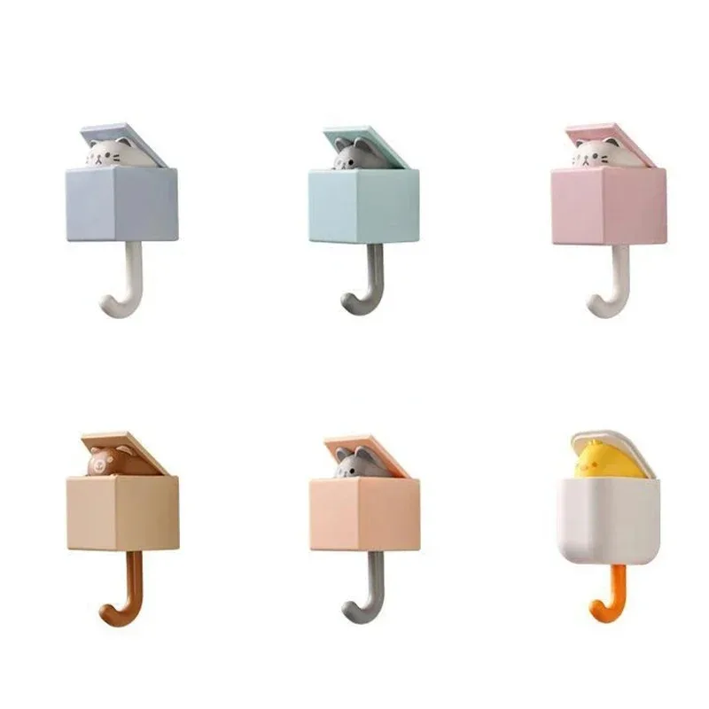 Cartoon Cat Hooks Key Umbrella Towel Hat Clothes Rack Self-adhesive Dormitory Bedroom Door Hooks Wall Animal Decorative Racks