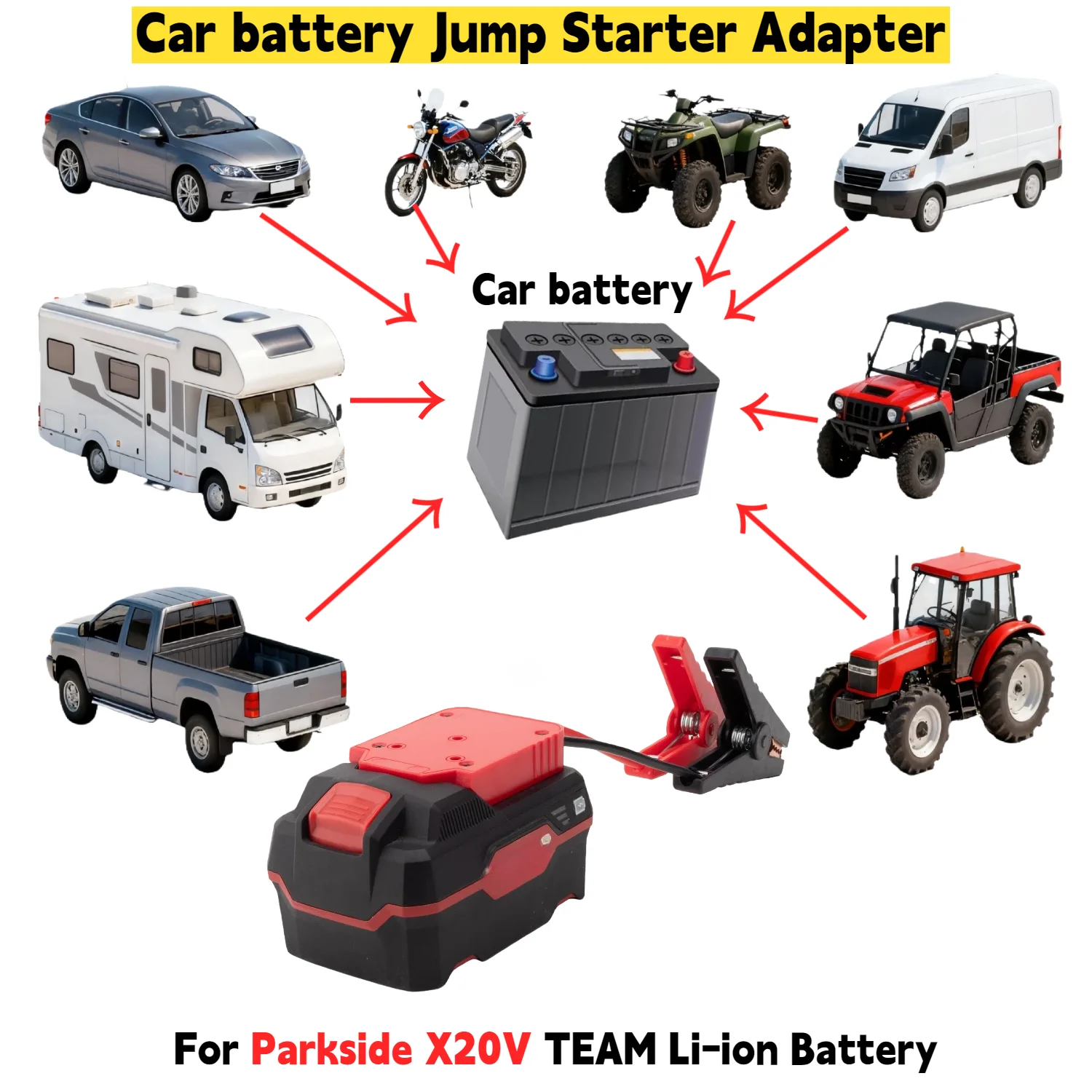 Car Battery Jump Starter Adapter for Parkside X20V TEAM Li-ion Battery for Automotive Emergency Igniter/Starter DIY Tools