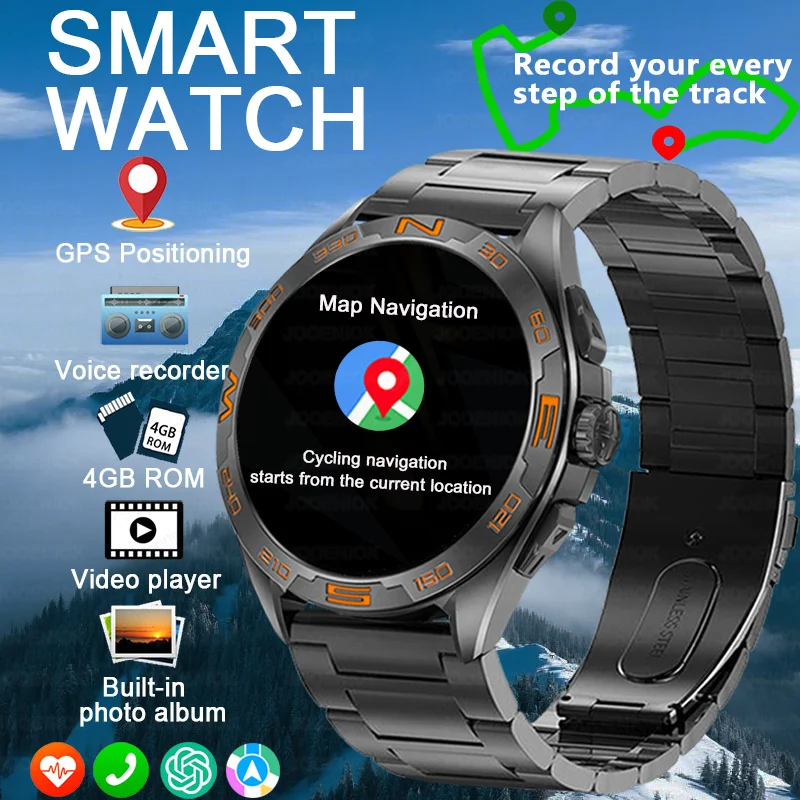

Смарт-часы с ультрабольшой памятью, 4 ГБ, GPS, Google Maps, водонепроницаемые часы для мужчин, MP3 + MP4, запись альбома, Bluetooth-вызов, умные часы 2025