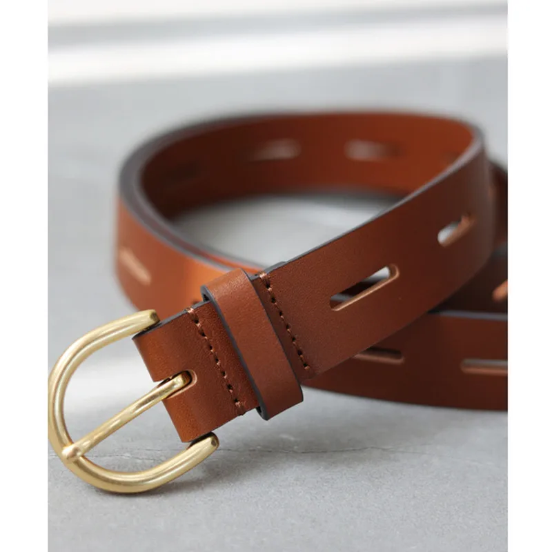 Women Genuine Leather Metal Buckle Shirt Belt Jean Waist Dress Belt Punch Belt Accessories Fashion