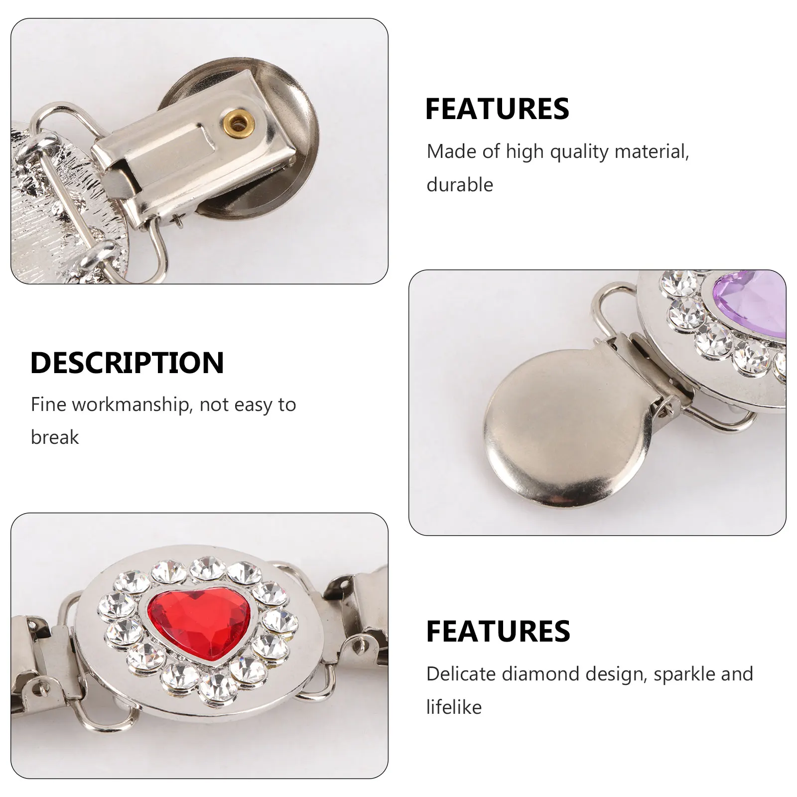 

2pcs Rhinestone Brooch Clip Love Heart Duckbill Clip For Shirt Sweater Scarf Alloy Clothing Pin Accessories Retro Brooch Decor