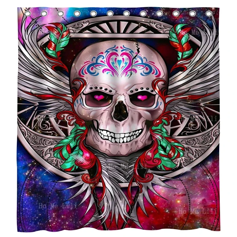 Dark And Gothic Halloween Zombie Night Vampire Skull Rose Retro Horned Devil Skeleton Mascot Pirate Shower Curtain By Ho Me Lili