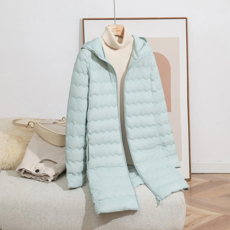 Schinteon Women's Lightweight 90% White Duck down Long Jacket with Hood Casual Autumn Winter High Qaulity Outwear Coat 2026 New