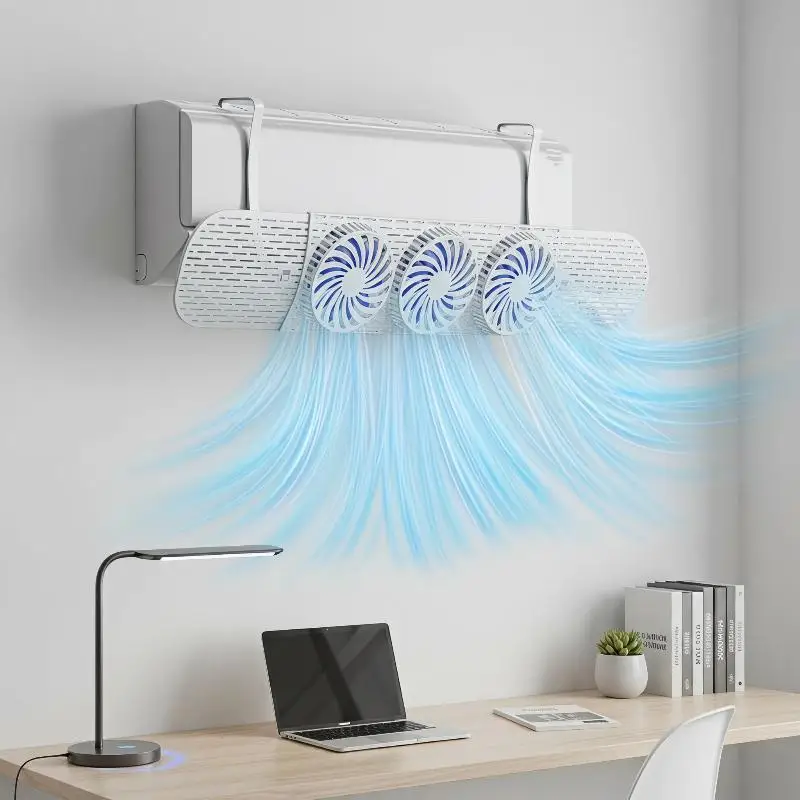Adjustable Air Conditioner Wind Deflector with 3 Built-in Fans No Installation Anti Direct Blow for Home Commercial Use