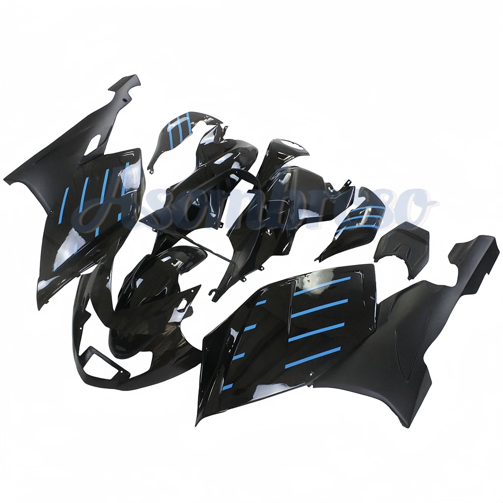 All Black Protective Bodywork fairing kit for K1200S 2005 2006 2007 2008 2009 2010 K1200 floral lines in blue