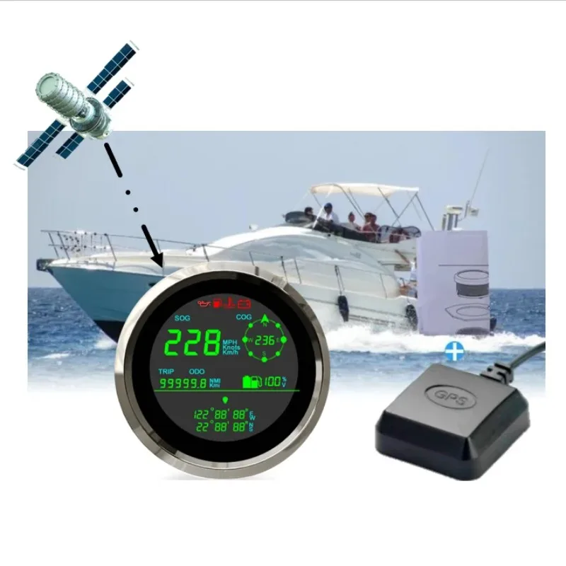 2025 Hot Sale LCD Digital Marine GPS Speedometer with Fuel Gauge Voltmeter GPS Latitude Longitude