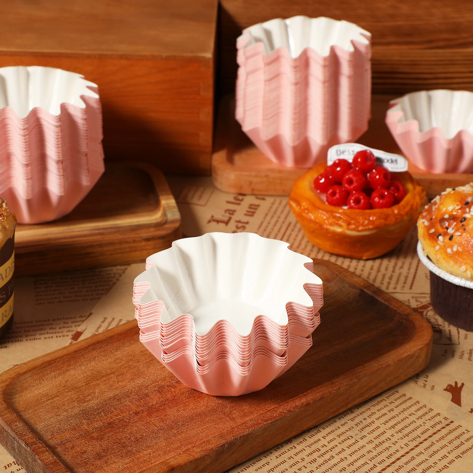 

100 Pink Cupcake Liners Sturdy Baking Cups Grease Resistant Wedding Party Muffin Holders Round Paper Cake Wrappers