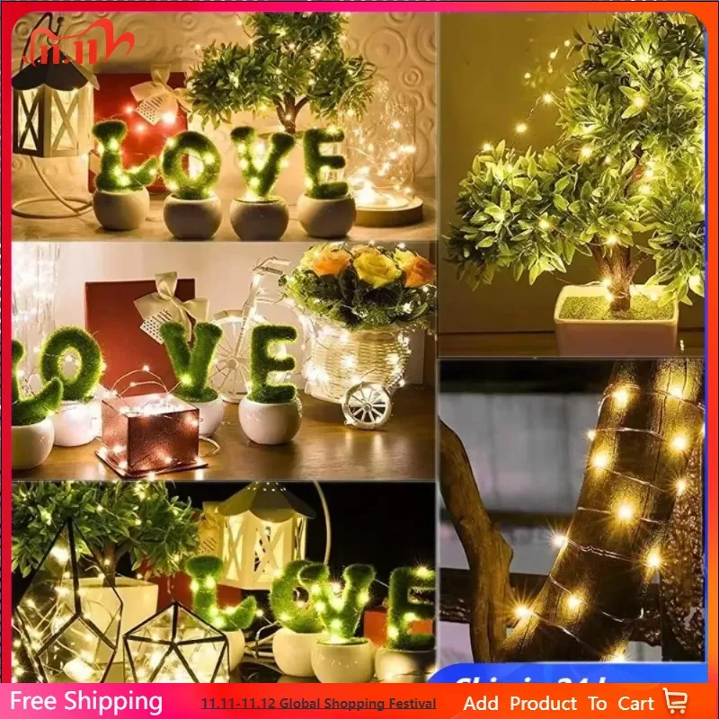 LED String Lights Silver Wire Fairy Warm White Garland Home Christmas Wedding Holiday Party Decoration Powered By Battery