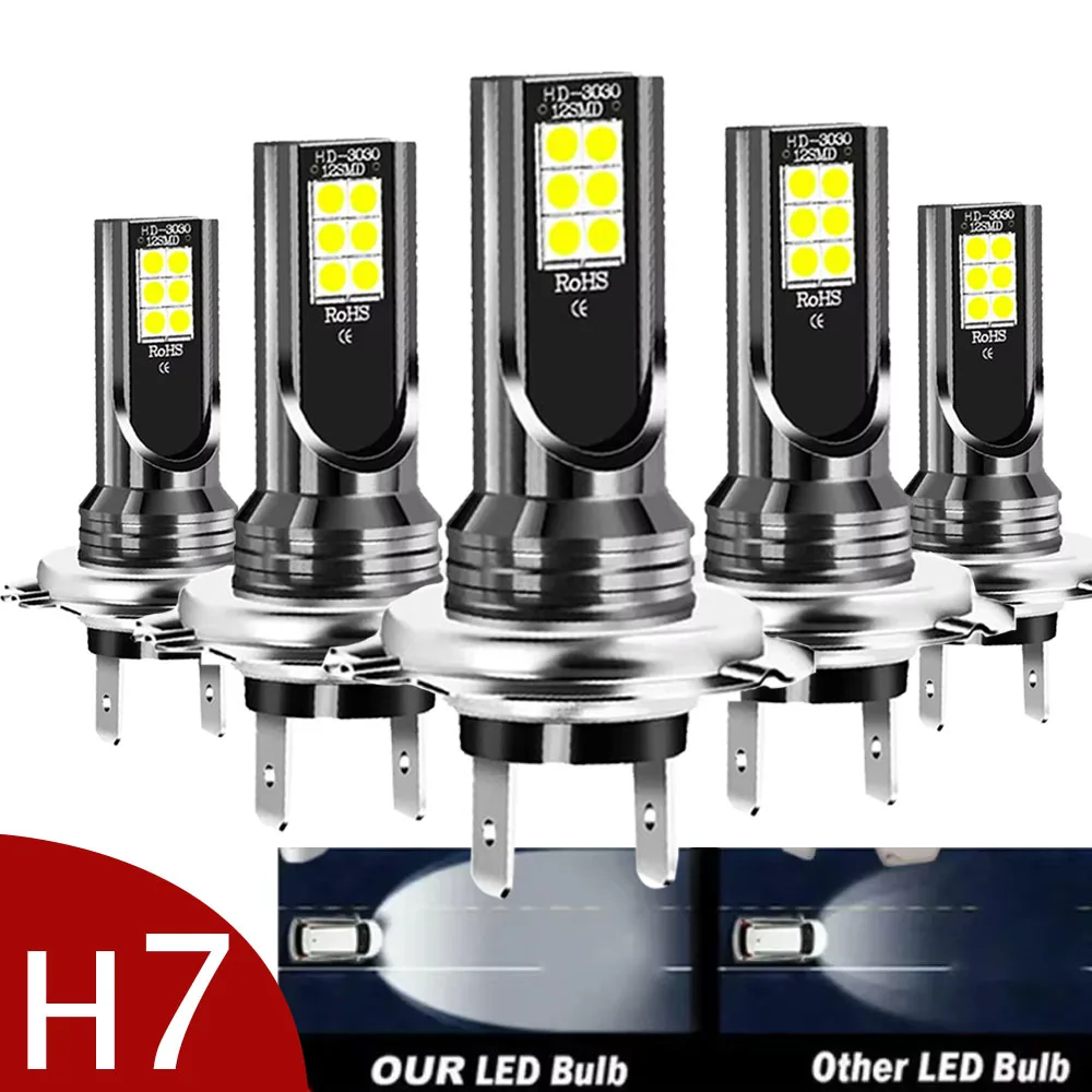 1/2/4/8PCs H7 Led Headlight Bulb Kit Car Fog Light Bulbs 12V 55W High Power Auto Fog Lamp 6000K Headlamp H7 Super Bright Bulbs
