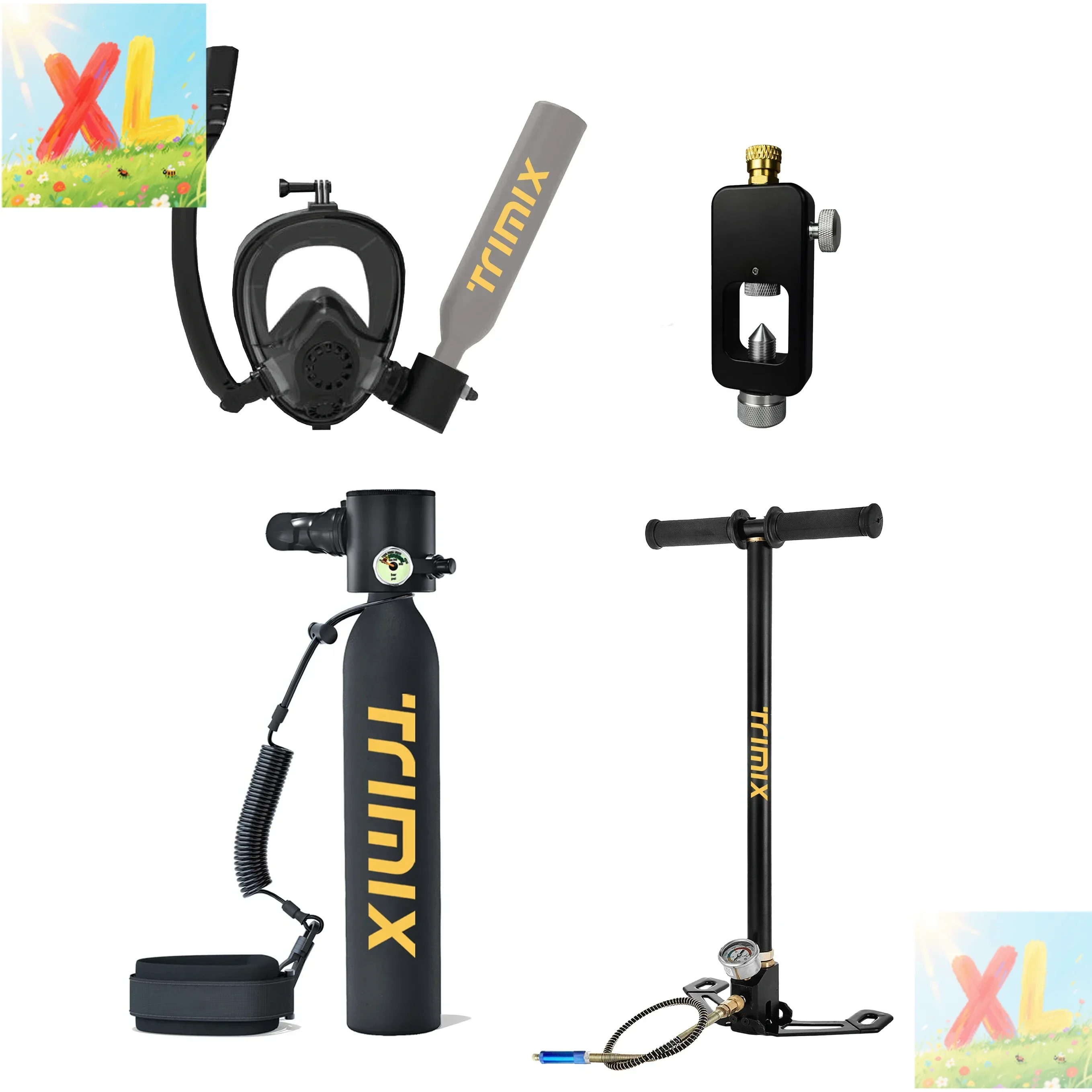 Trimix 0.5L litros tanque pulmonar máscara de snorkel bomba de mano equipo de buceo tanque de buceo máscara de buceo de cara completa