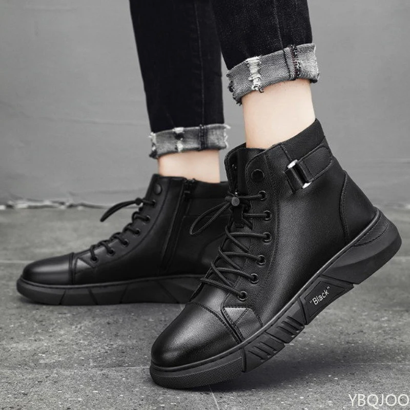 New spring autumn simple comfortable high top men's shoes casual trendy versatile retro warm cotton shoes - view 6