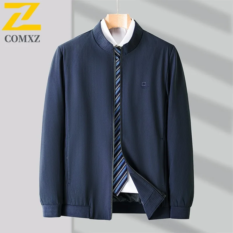 

COMXZ Stand Collar Versatile Men Jacket Business Leisure Cozy Coat Pure Color Design Journey Wear Resistant Autumn New Apparel