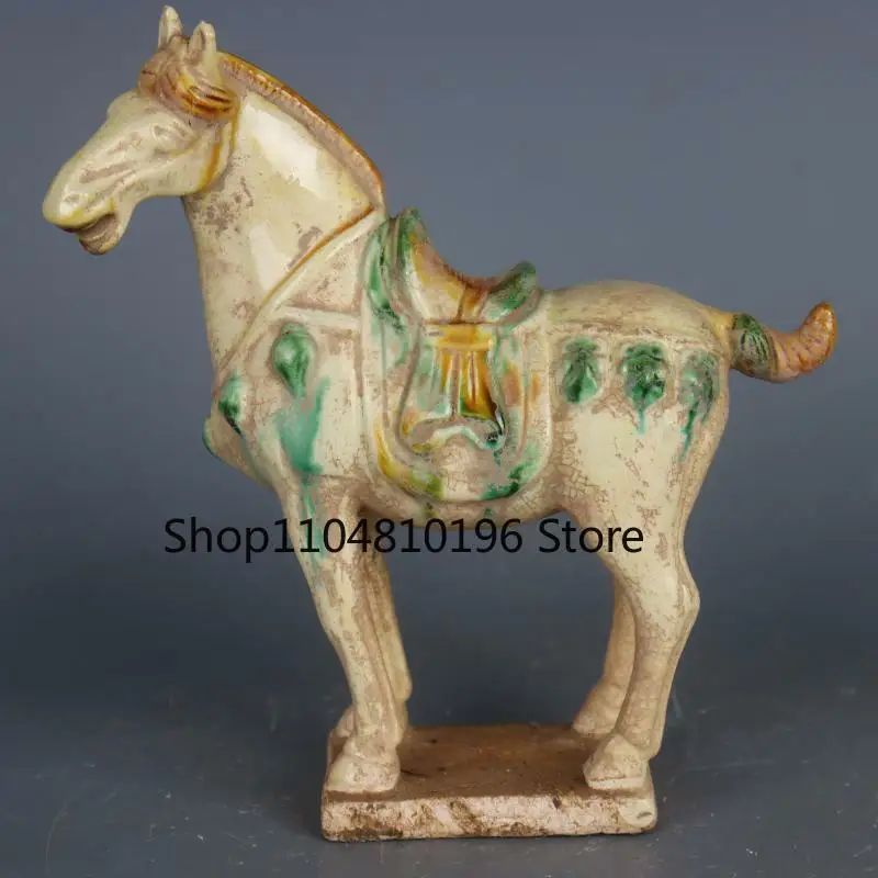 Chinese Tang Tri-Color Glazed Ceramics White War Horse Porcelain Statue 8.3 inch