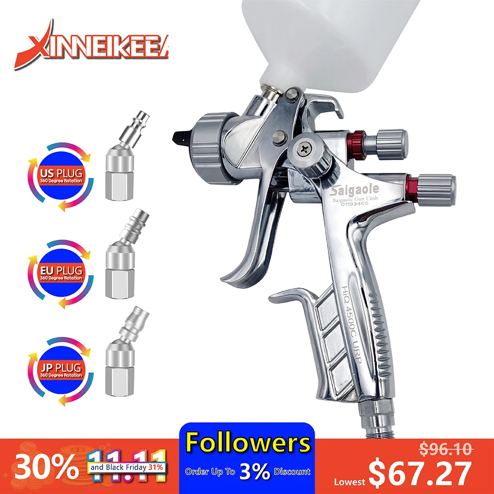 

Saigaole T40 Auto Spray Gun High Atomization Topcoat Sheet Metal Paint Water Based Paint Varnish Pneumatic Spray Gun Nozzle 1.3