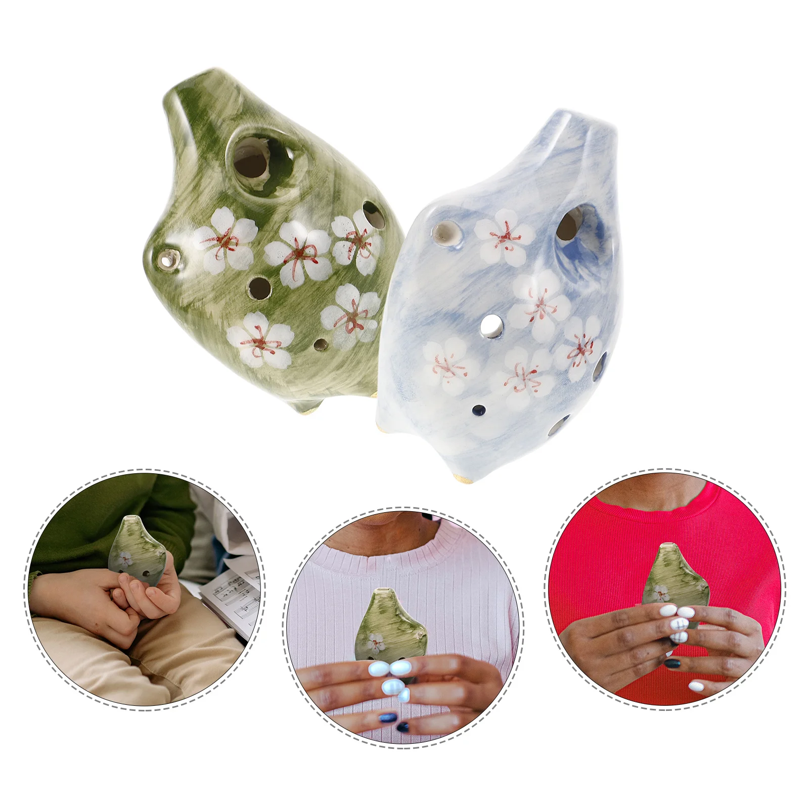 

2Pcs Japanese Ceramic 6-Hole Ocarina Small Portable Musical Instrument Decorative Alto C Ocarina for Beginner Music Learning and