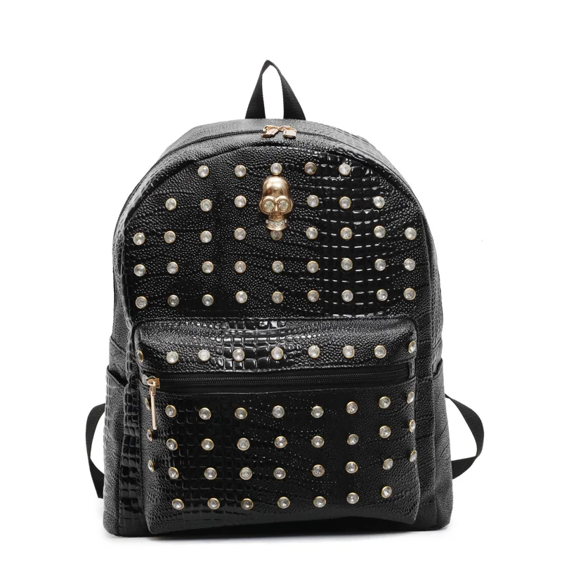 

Trendy Rivet Solid Color Women's Backpack PU Leather Soft Face Fashion Small Backpack Trendy Commuter Backpack
