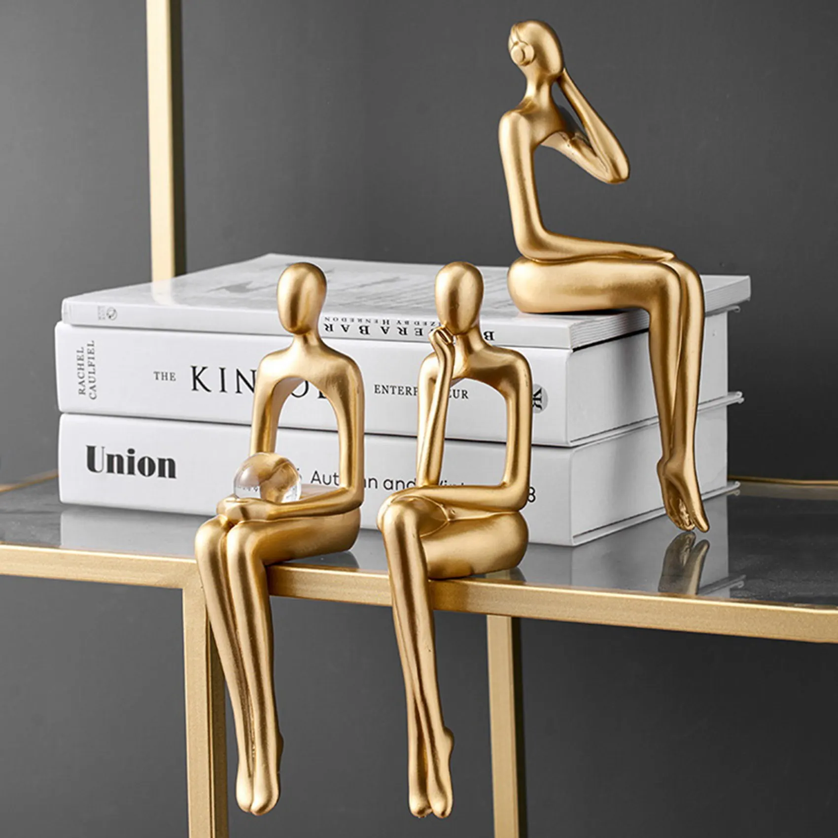 

Statue Abstract Figure Sculpture Small Ornaments Resin Statue Home Gold Abstract Statue Office Decor B