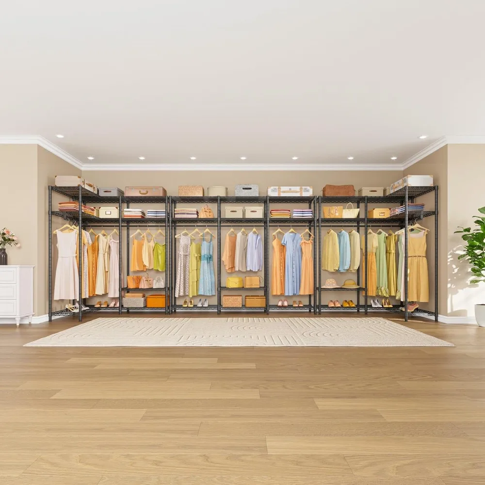 رف ملابس زاوية، خزانة قائمة بذاتها شديدة التحمل على شكل حرف L مع أرفف قابلة للتعديل وقضبان تعليق، خزانة ملابس زاوية P #6