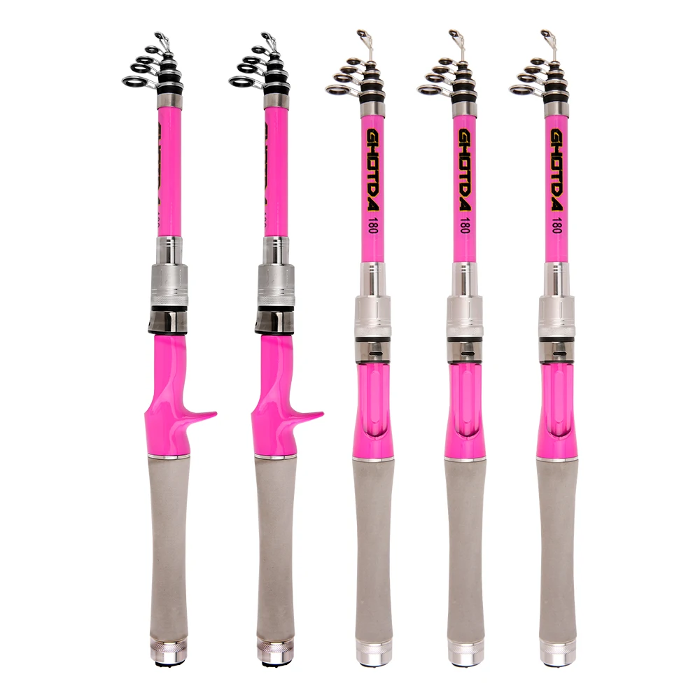 1.5m 1.8m 2.1m 2.4m Spinning / Casting Fishing Rod Pink Ultralight Carbon Telescopic Pole Lure Fishing Rods Tackle Trout Jigging