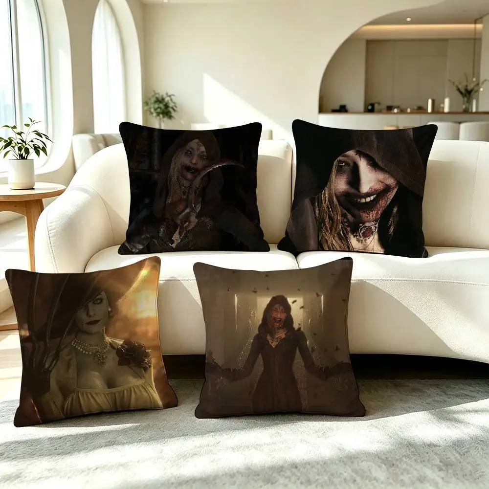 R-Resident Evil Village Horror Game Pillow Case Square Double-Sided Sofa Cushion Cover Bedroom Bedside Pillow